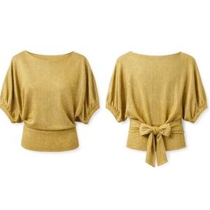 Vintage Joseph Magnin Women's 12 Gold Metallic Knit  Sweater Top 80s Glam Blouse